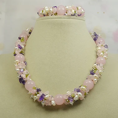 Браслет ожерелье из камня розовый Оливиновый жемчуг украшение ручной работы с
