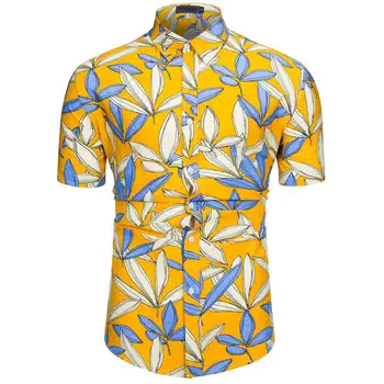 

Camisas Masculina Shirt Men's Summer New Style Fashion Maple Leaf Hawaiian Style Turn Down Collar Short Sleeve Shirts Tropical C