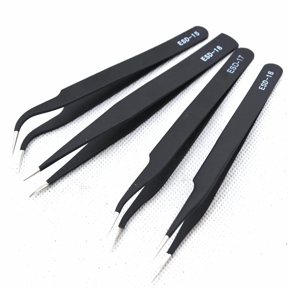 9Pcs Tweezers ESD 10-18 High-elastic Anti-static Stainless Steel Soldering Tweezers Hand Tool Set for Soldering Station Tool Kit