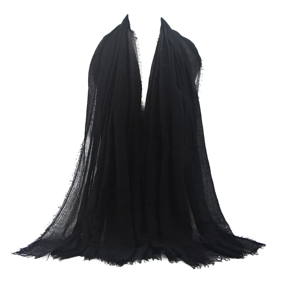 

Islam Muslim Black Scrves Women Viscose Maxi Crinkle Cloud Hijab Scarf Ladies Solid Soft Shawl Stole 180*90CM #RN