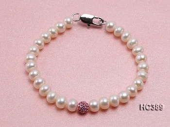 

Unique Pearls jewellery Store 18cm 6-7mm Natural White Color Freshwater Pearl Pink Rhinestone Beads Bracelet 925 Silver Clasp
