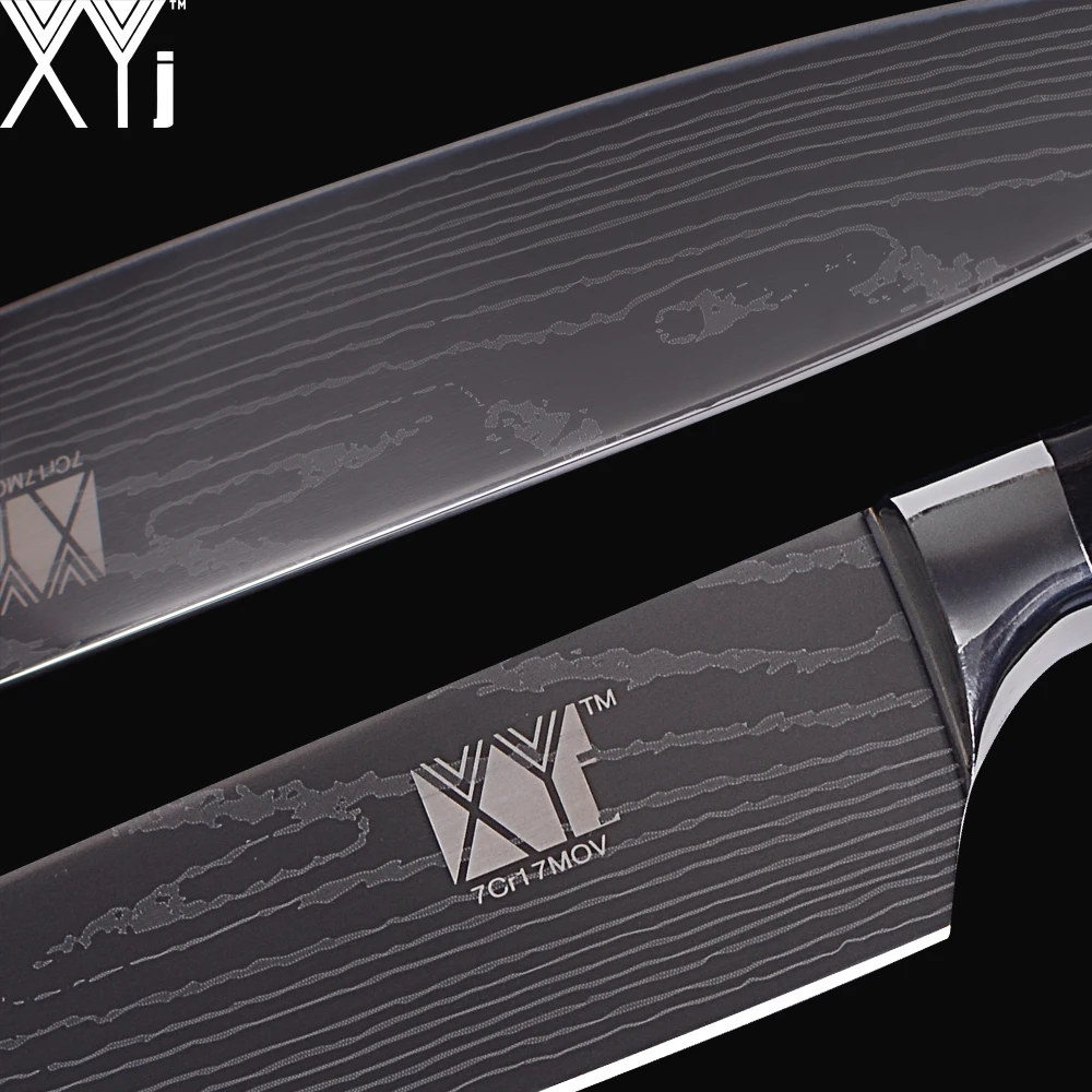 XYj Kitchen Knife Cook Sets Damascus Pattern 7cr17 Stainless Steel Knife Chef Slicing Santoku Utility Paring Knife Cooking Tools