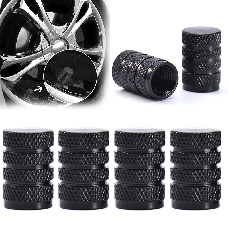 NEW 4PCS Black Aluminum Car Accessories Vehicle unique design Car Truck Air Port Cover Tire Rim Tire Valve Caps Wheel Stems Caps