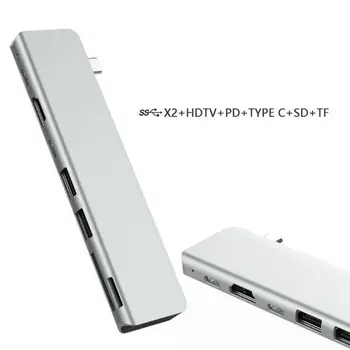

New 7 In 1 Hub Multi-port Adapter Type-C to PD USB-C 2 * USB3.0 4K@30Hz HD Interface Memory Card Port TF Connector