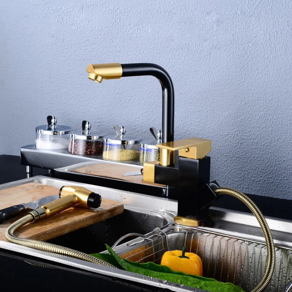 BAOLINLONG Space Aluminum adjustable Kitchen Faucet accessories Cozinha Swivel Spout Kitchen Sink Pull Out Faucet Tap