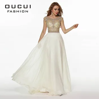 

Real Photo Nude Color Tulle Chiffon Fabric See Through Beading Handwork Long Prom Dress OL102363