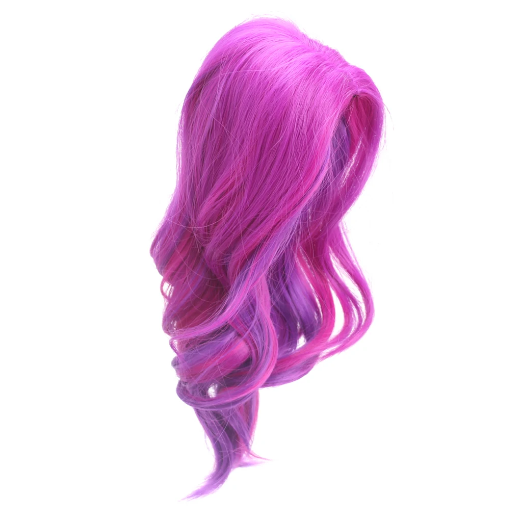 32cm Full Head Purple Curly Hair Wig Hairpiece Heat Resistant for 18'' Girl Dolls DIY Making Accessories Fuchsia