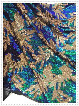 

2017 new gold and green color African sequins lace fabric Embroidered African Guipure lace with sequins
