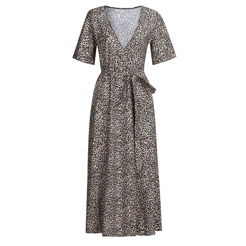 New Women Leopard Bohemian Long Dress 2019 Summer Sexy Deep V-neck Short Sleeve Long Maxi Party Beach Dress #E10 (29)