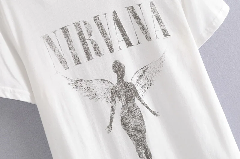 TXJRH Bohemian NIRVANA футболка с коротким рукавом и надписью «Крылья Ангела» Стильный пуловер с круглым вырезом хлопковая белая футболка Топы