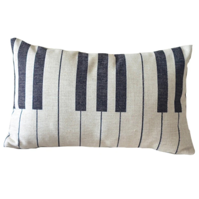 Nordic Piano Keyboard Black And White Lumbar Cushion Cover Linen