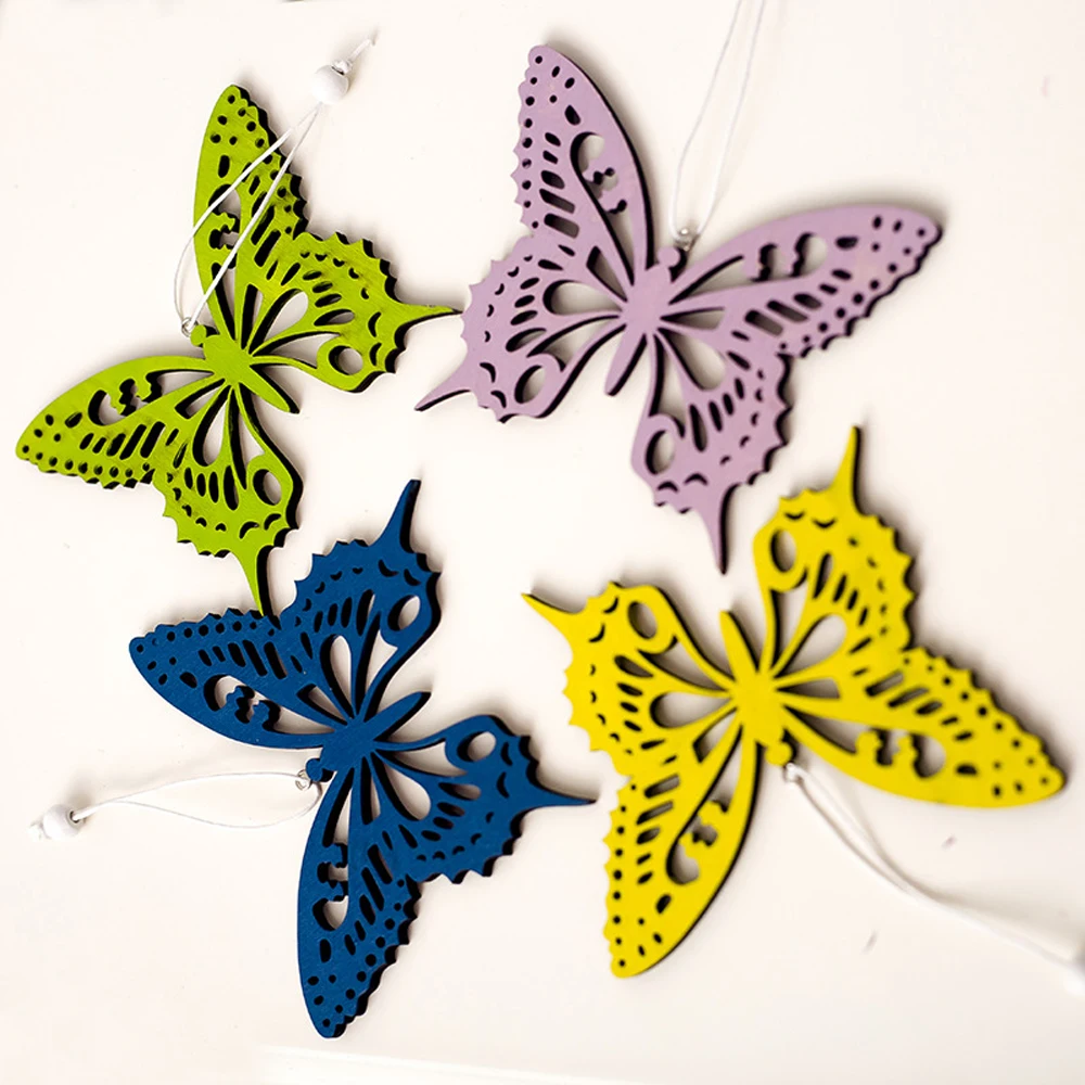 

1PC Colorful Wooden Easter Butterfly Pattern Hanging Ornaments Home Decoration DIY Wood Crafts Ornaments Easter Party Supplies