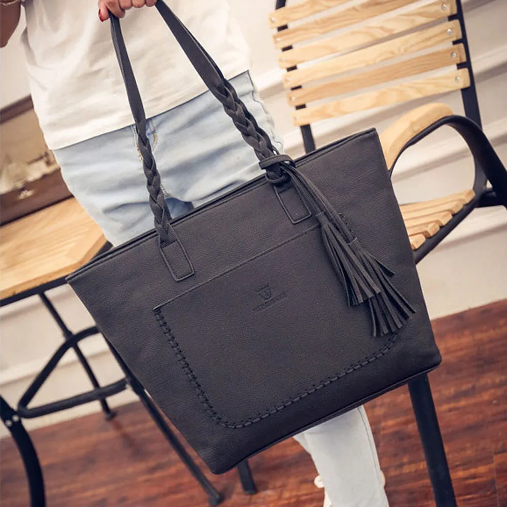 

Vintage women large shoulder china Big leather handbag women's Brown black retro casual hand bags tote bag for woman10.884