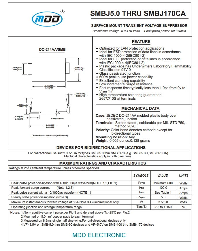 SMD DO-214AA Series TVS Transient Suppression Diode Bidirectional  (2)