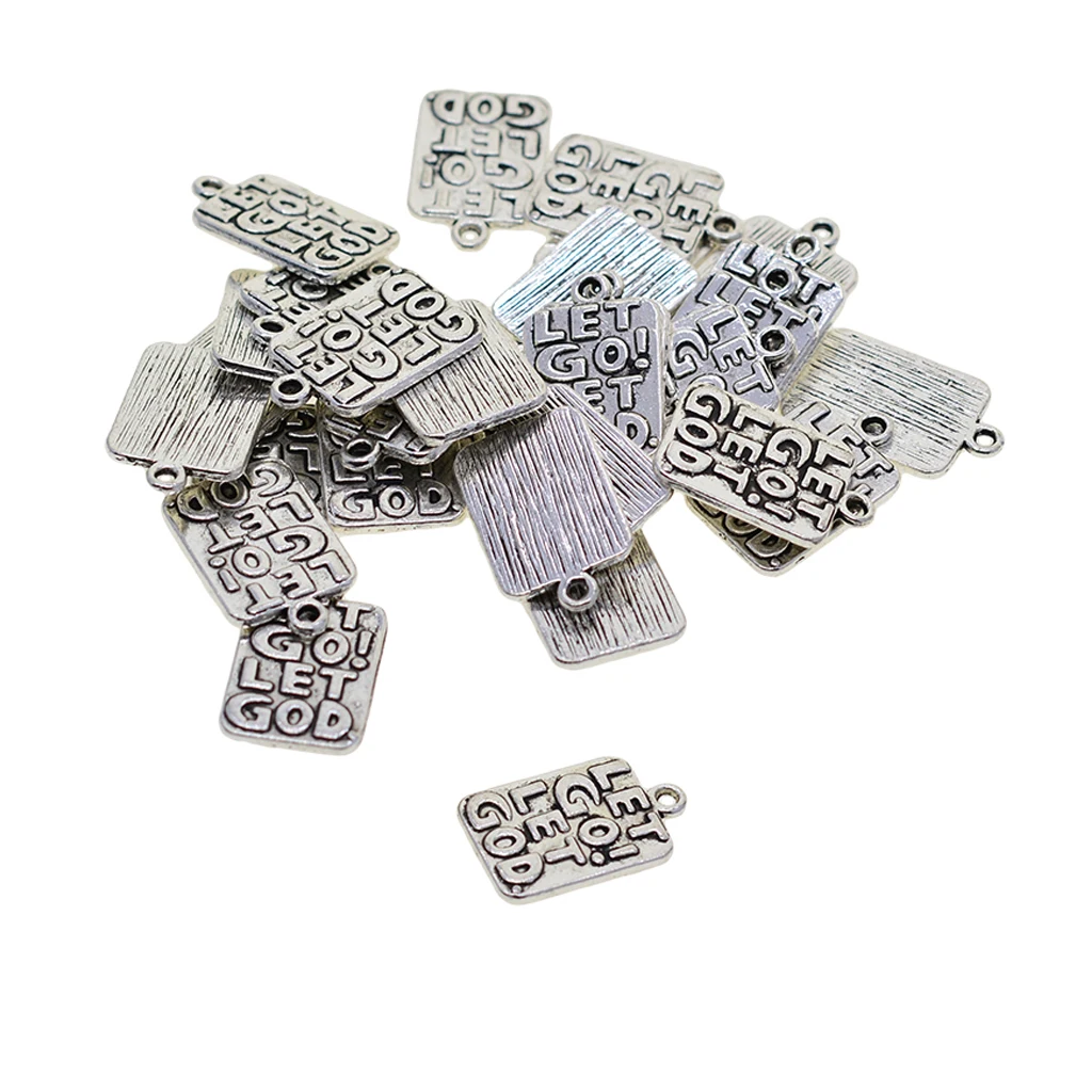 

30 pcs Rectangle Let go ! Let God Charm Pendant Connectors for DIY Bracelet Necklace Jewelry Making Accessories (Tibetan Silver)
