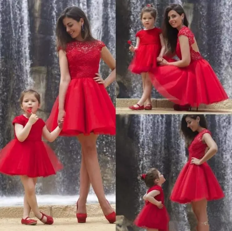 Красивые красные платья до колена с цветочным рисунком для девочек на свадьбу, кружевные тюлевые платья для девочек на день рождения, индивидуальный заказ