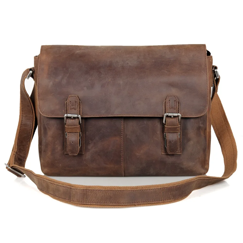 J.M.D Vintage Crazy Horse Leather Men Messenger Bags Leder Large