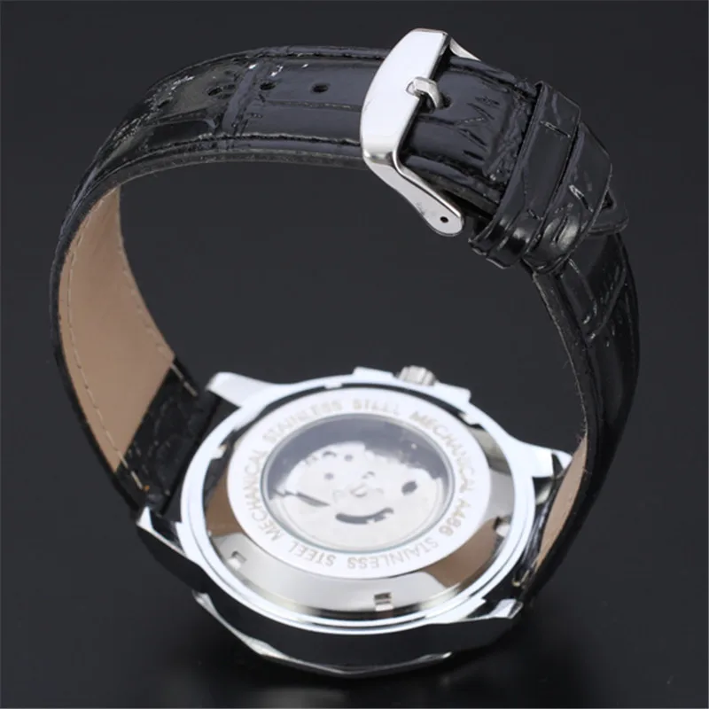 جديد العلامة التجارية الفاخرة الفائز الرجال التلقائي الذاتي لف ساعات آلية جلدية حزام الفرقة الذكور عارضة ساعة اليد الساعات reloj