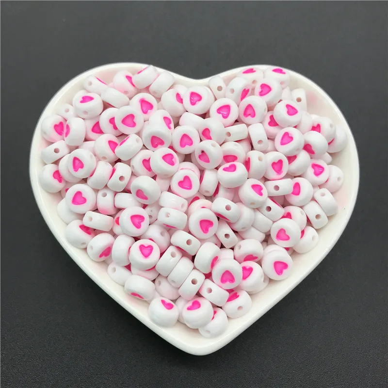 100pcs 4x7mm round letters 26 letters beads multi-color peach heart-shaped spacer beads For bracelet necklace jewelry making