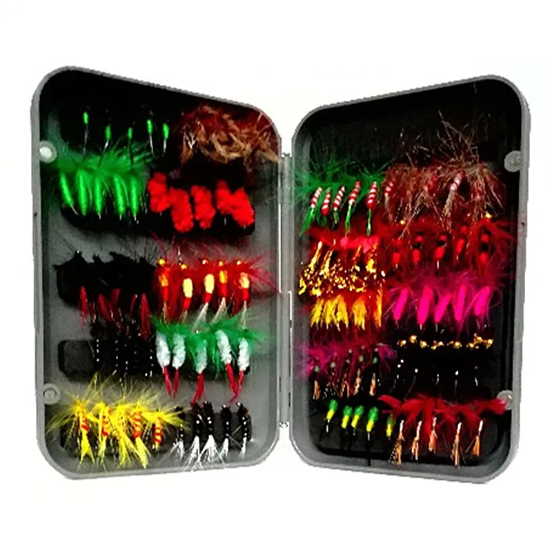 KKWEZVA 100pcs Insects Fishing fly Lure different Style Salmon Flies Trout Single Dry Fly Fishing Lures Fishing Tackle with box