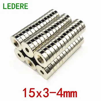 

LEDERE 10/20pcs Round Diameter 15MM*3MM Hole 4MM Magnets Rare Earth NdFeB Neodymium Magnetic Ring 15*3-4mm Strong Magnet 15x3-4