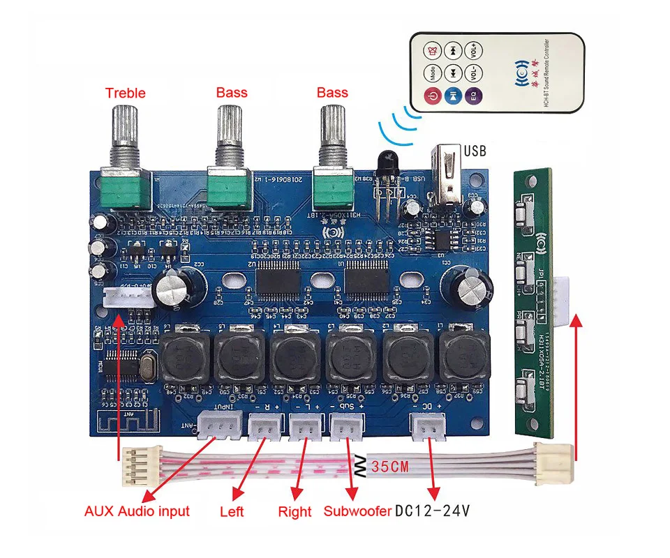 TPA3118 сабвуфер аудио усилитель плата 2X30 Вт+ 60 Вт HIFI 2,1 канальный Bluetooth 4,2 Цифровой усилитель с u-дисковым пультом дистанционного B6-001