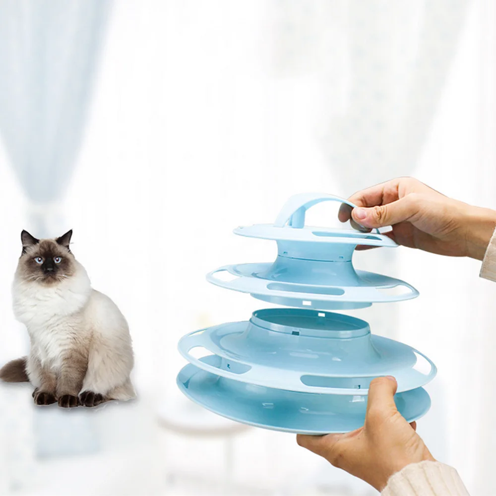 

Funny Entertainment Cat Training Toy 4-Layer Kittens Disc Turntable Cat Amusement Plate with Balls Trilaminar Cat scratcher Toy