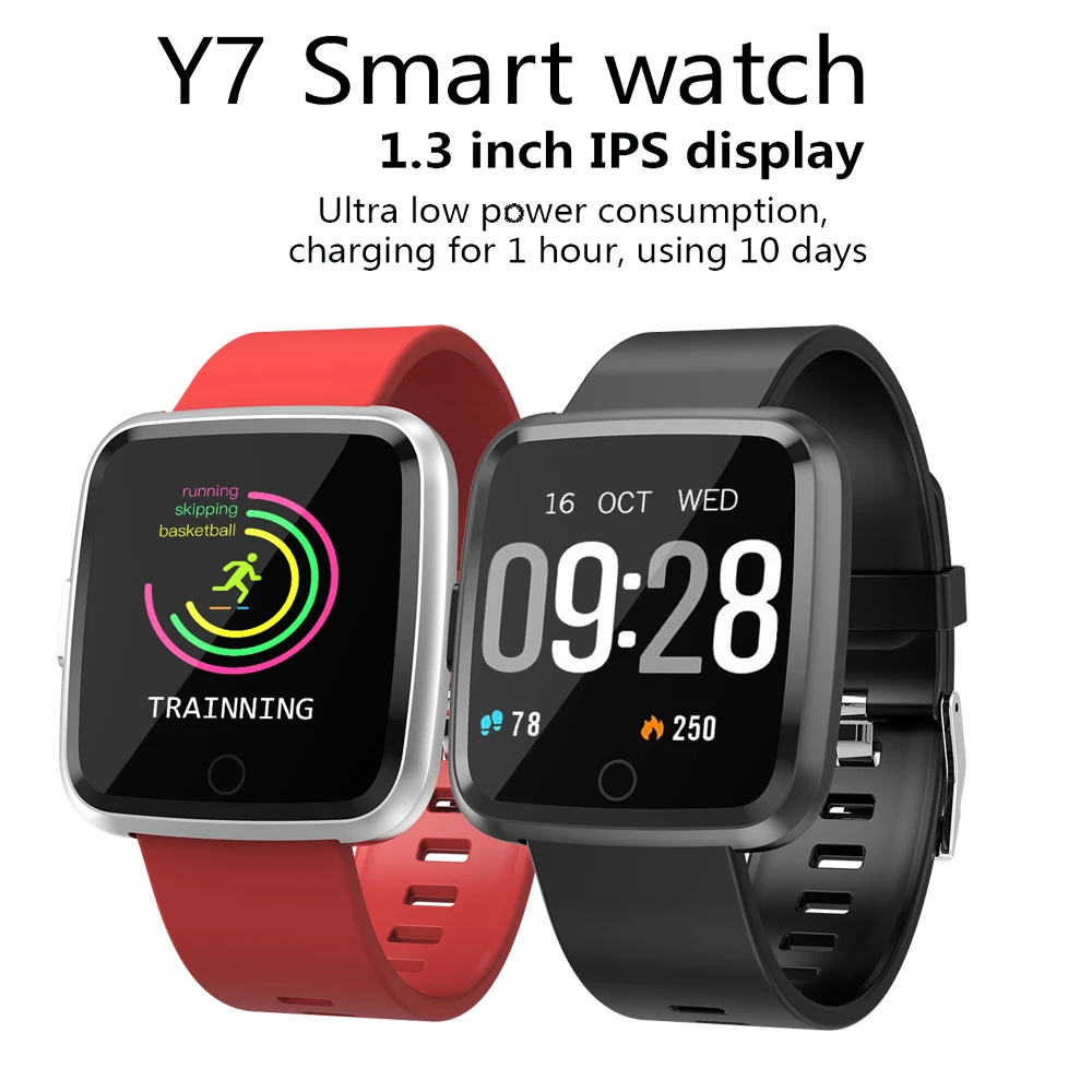 

Timethinker Y7 Smartwatch Reloj Inteligente Relogio Blood Pressure Heart Rate Monitor Call Message Reminder PK for Fit bit Versa