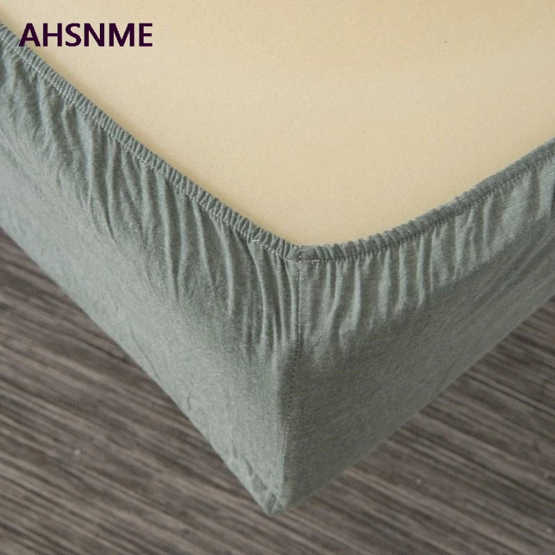 AHSNME 100% Cotton sheets Super Soft parure de lit Cool Summer Simple Army Green Fitted Sheet 90x200/120x200/180x200cm 5