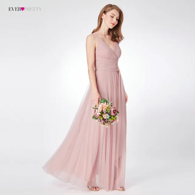 Blush Pink Bridesmaid Dresses Ever Pretty EP07303 Sweetheart A-line V-neck Sleeveless Wedding Party Dress Elegant for Women -