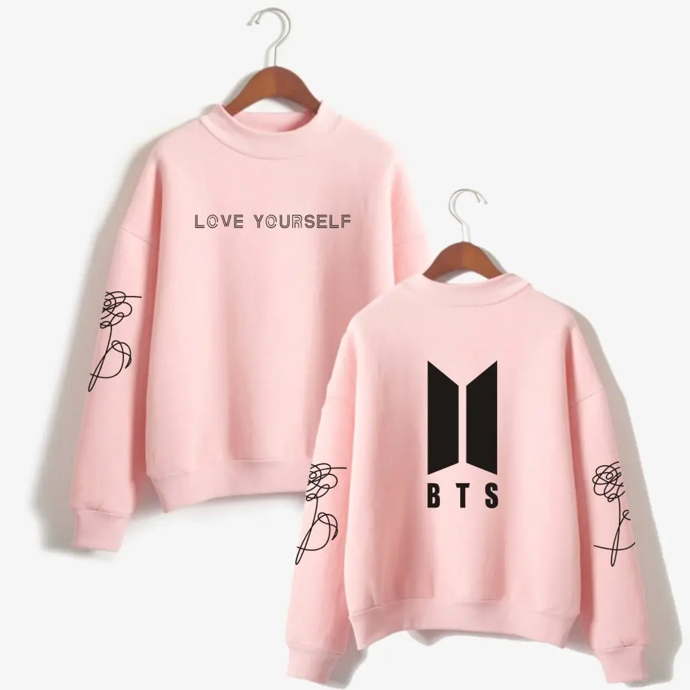 33% скидка BTS толстовки 2018 Love Yourself Kpop женские оверсайз водолазки Верхняя одежда хип