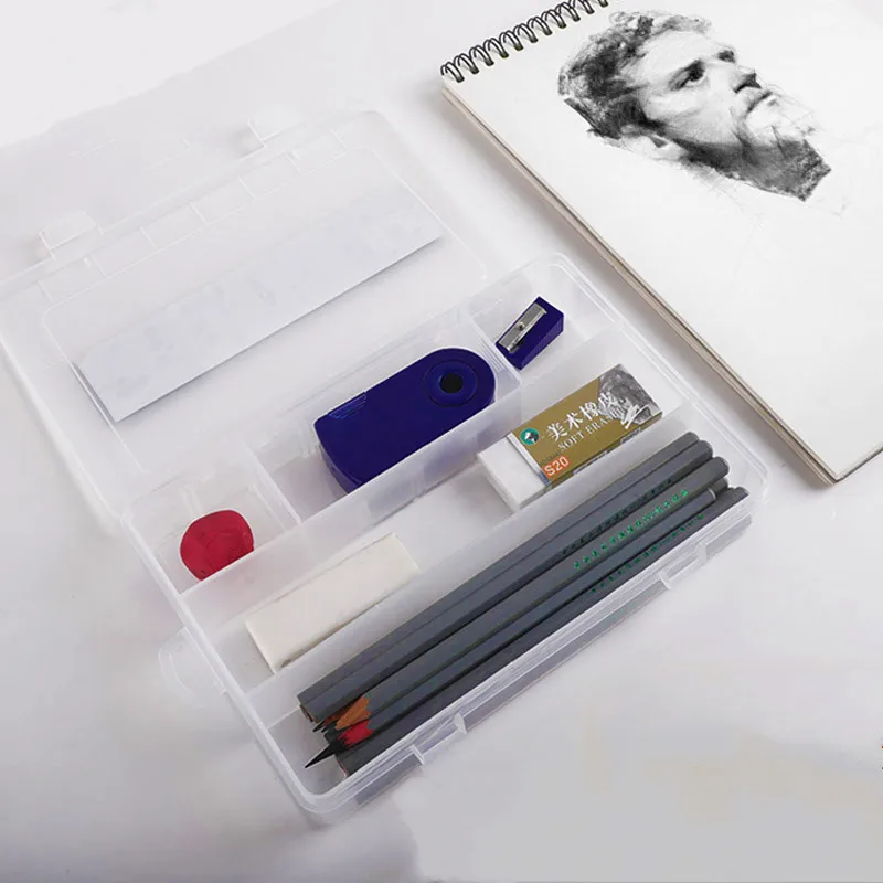 

Transparent Sketch Plastic Pencil Box Multifunctional Special Tool for Art Student Painting Receiving Box and Large Capacity