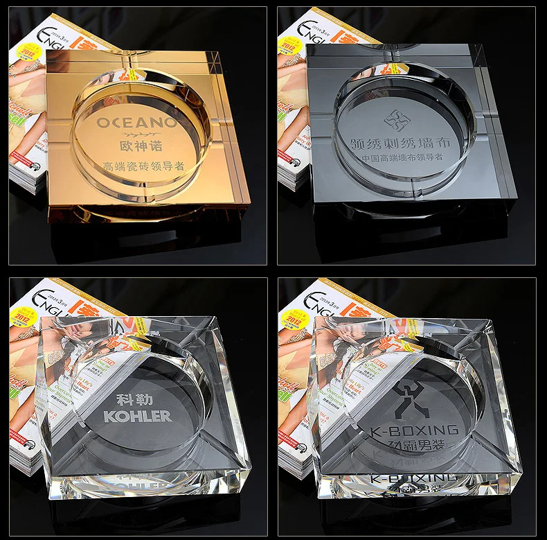 Luxury Crystal Glass Ashtray Elegant, Square Ashtray in 3 Sizes & 4