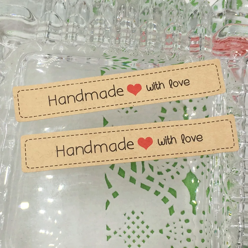 Самоклеящиеся этикетки ручной работы с надписью with love 100 шт. Ярлыки наклейки 7 5*1 3