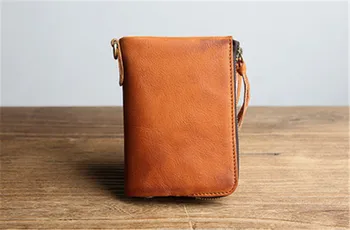 

ALAVCHNV new original retro men's leather short zipper buckle simple wallet ladies leather large-capacity wallet 657