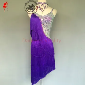 

Women latin dancing clothing sexy spandex tassel stones latin dance dress for lady latin dance clothes dancer's dress S-6XL