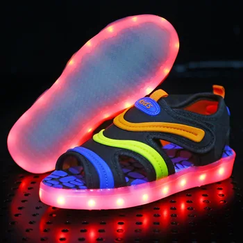 

LED Kids Sandals USB Charger Luminous Boys Sandals Girs Summer Shoes Lighting Colorful Glowing Beach Shoes