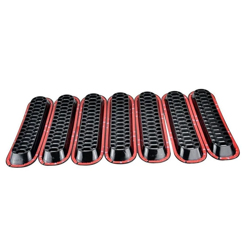2016 Latest Design Black Honeycomb Trim Grill Grille Cover Insert Mesh Frame for Jeep Wrangler JK & Unlimited 2007-2016 - 7 Pieces Kit (Honeycomb Versio