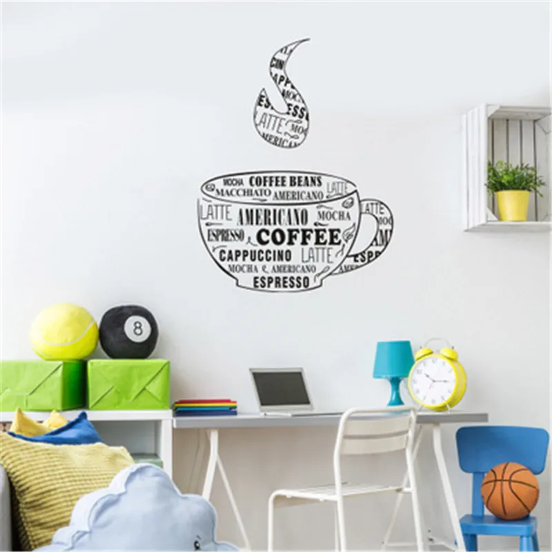 Coffee Cups Wall Stickers Beautiful Design Cafe Tea Room Decoration Vinyl Art Decals Kitchen Restaurant Pub Decor | Дом и сад