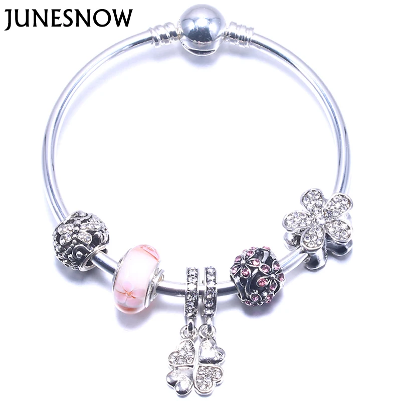 JUNESNOW женский очаровательный ювелирный бренд браслеты с серебряным покрытием