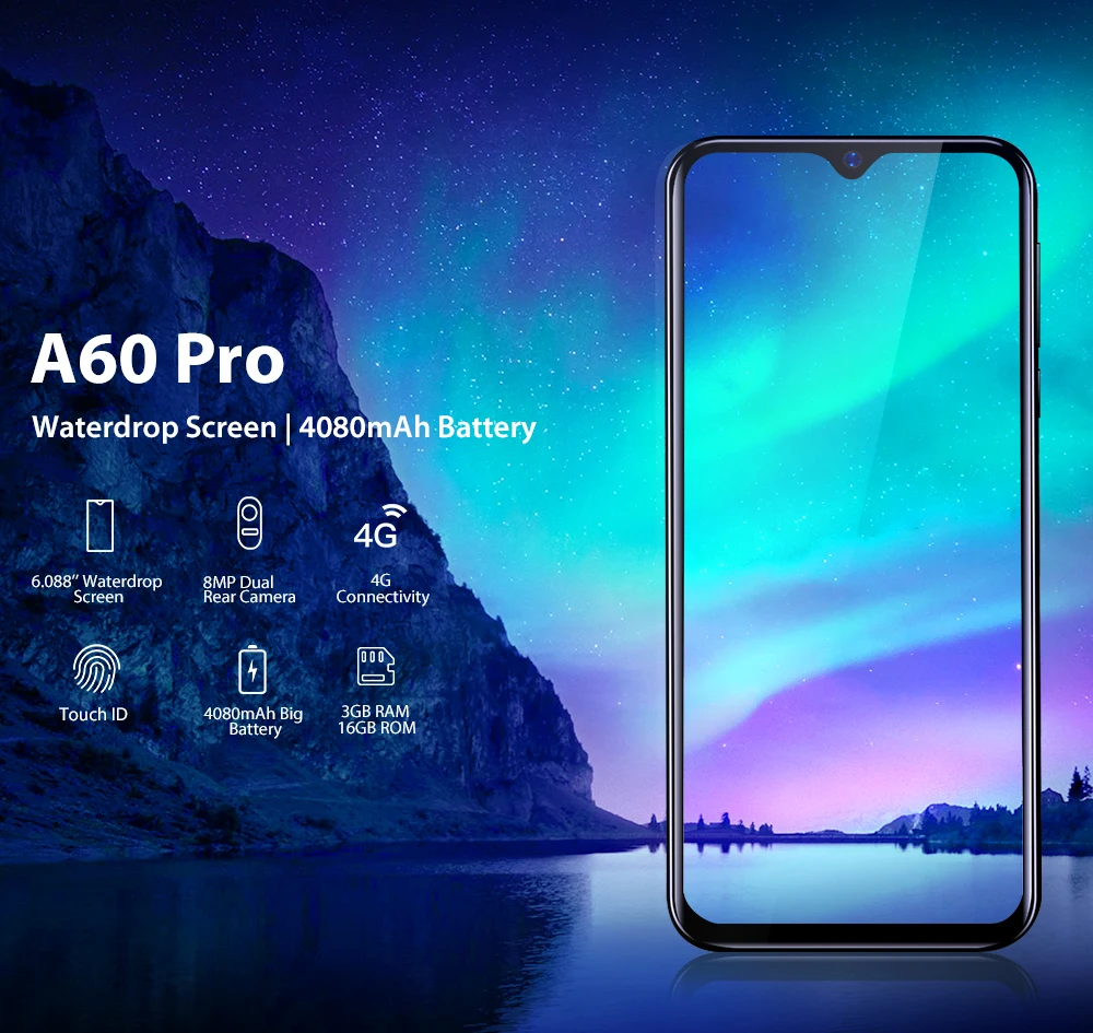 Blackview A60 Pro 3 Гб 16 Гб четырехъядерный Android 9,0 4G мобильный телефон 6,08" полный экран 4080 мАч Face ID двойная задняя камера смартфона