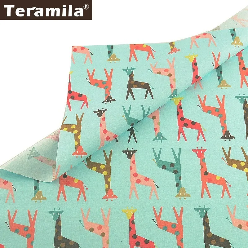 

Teramila Giraffe Animal Design 100% Cotton Fabric Green Home Tissu Tecido DIY Crafts Bed sheet Cloth Sewing Fat Quarters Telas