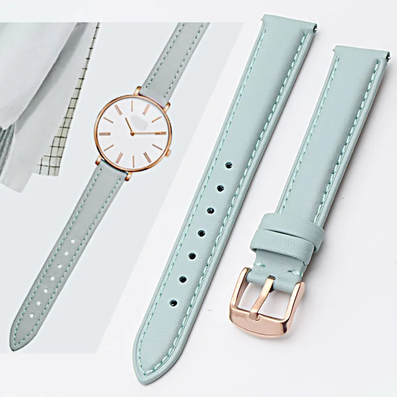 

12mm 14mm 15mm 16mm 17mm 18mm 19mm rose gold real leather strap, watch band, pink, blue and Gray Lady Watch free postage.