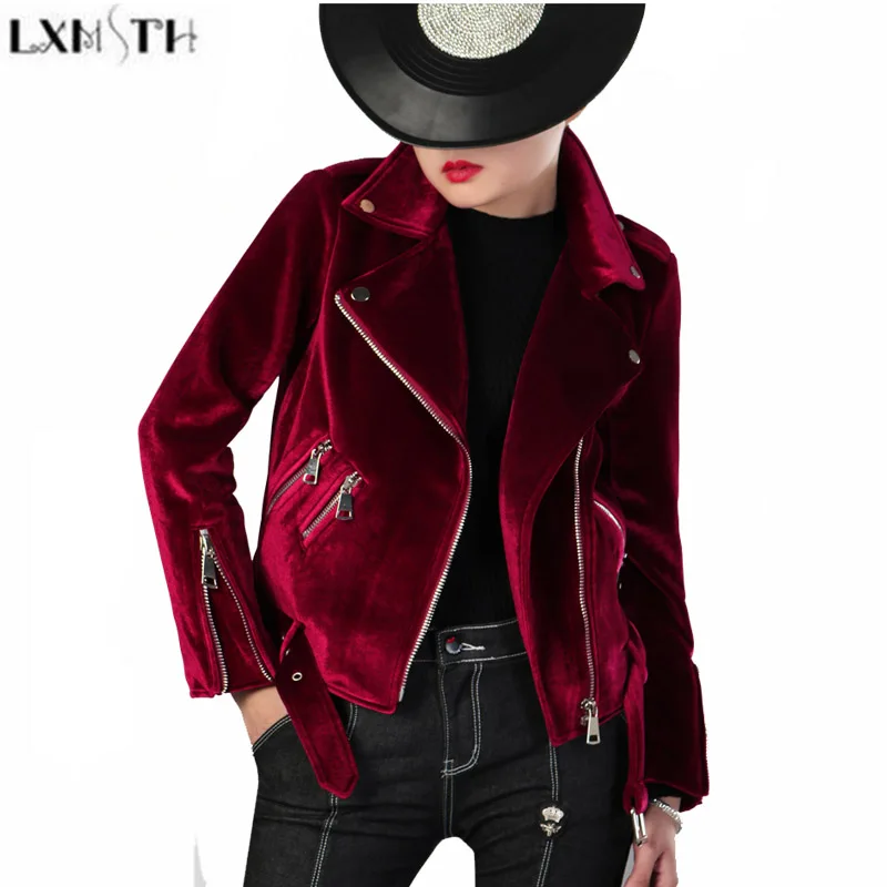 LXMSTH Long Sleeve Velvet jacket Women Short Slim Womens Velvet Coats