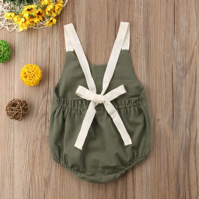 Summer Bowknot Backless Romper Casual Plain Outfit For 0-24 Months Baby 3