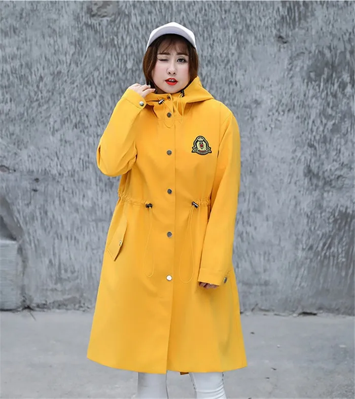 yellow Модный женский плащ большого размера, весна-осень, ветровка с капюшоном, Женский однотонный Повседневный длинный плащ, базовое пальто G12 - Цвет: yellow