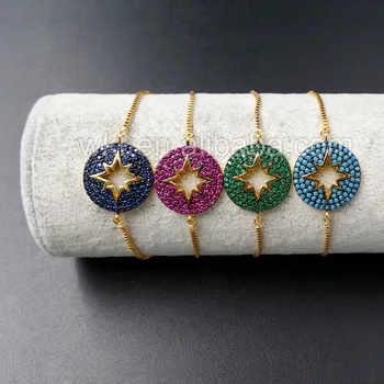 

WT-B296 Fashion Gorgeous micro pave CZ round charm connector bracelet , sparkly adjustable size tiny chain bracelet