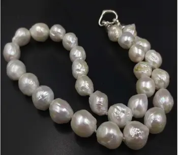 

Big 11-14mm natural White FURROW baroque pearl necklace
