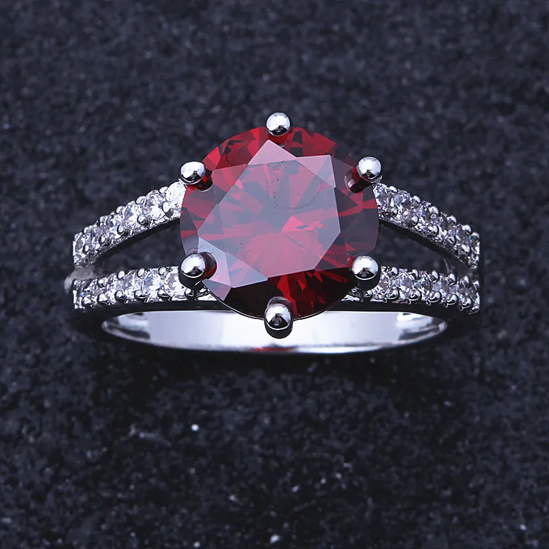 Hot Sale Silver Colour Red CZ Ring For Women Luxury Fashion Jewelry