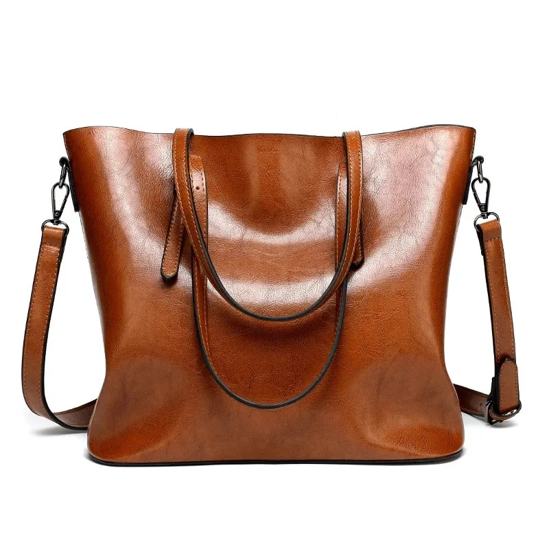 

2019 Women Fashion Handbag Oil Wax Leather Large Capacity Handbag Leisure Polyurethane Leather The single shoulder bag